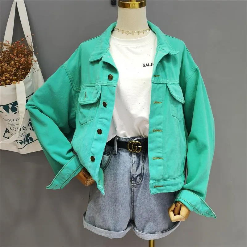 Women's Jackets 2021 Spring Autumn Sweet Candy Color Denim Coat Women Long Sleeve Loose Cowboy Jacket Outwear Girls Lady Streetwear