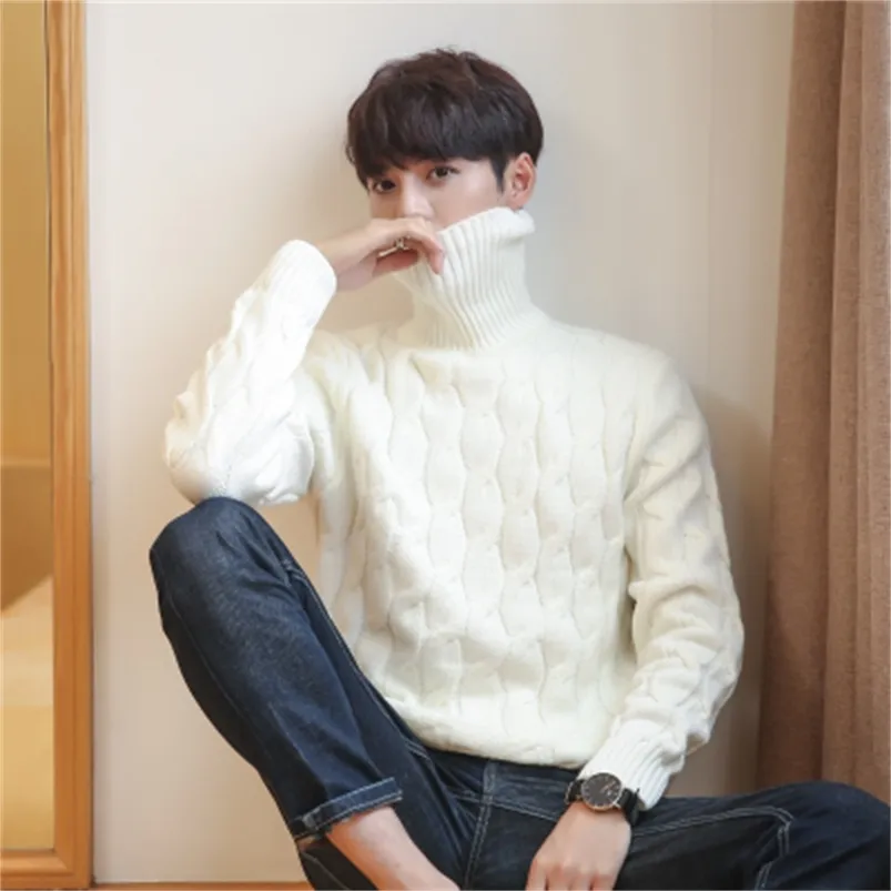 White Turtleneck Men Clothes Winter Sweater Men Jackets Solid Striped  Sweater Men Turtleneck (Color : White, Size : Medium) : : Fashion