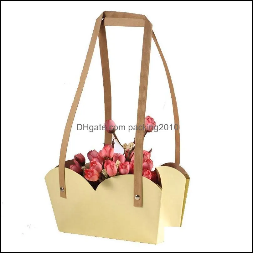 Gift Wrap Creative Waterproof Flower Packing Bags Kraft Paper Bonsai Package Plant Pot Carrier With Handle1