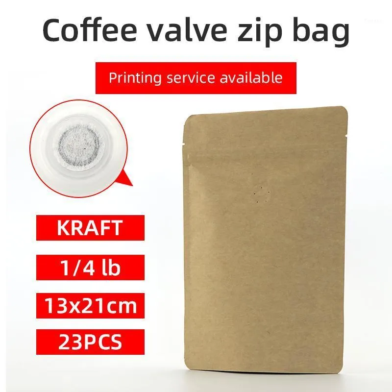 Storage Bags 23pcs 1/4 Pound 120g Kraft Bag Coffee Bean Pouch One Side Degassing Valve Stand Up Zip