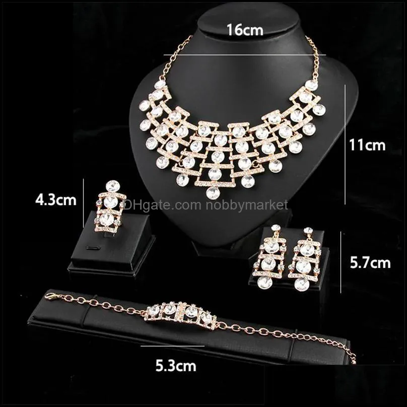 Earrings & Necklace Fashion Crystal Earring Bracelet Ring Jewelry Sets For Women Brides Bridal Wedding Party Jewellery Accessories