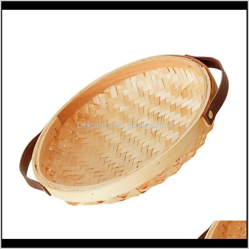 1pc bamboo woven basket round fruit storage basket bread (log color)