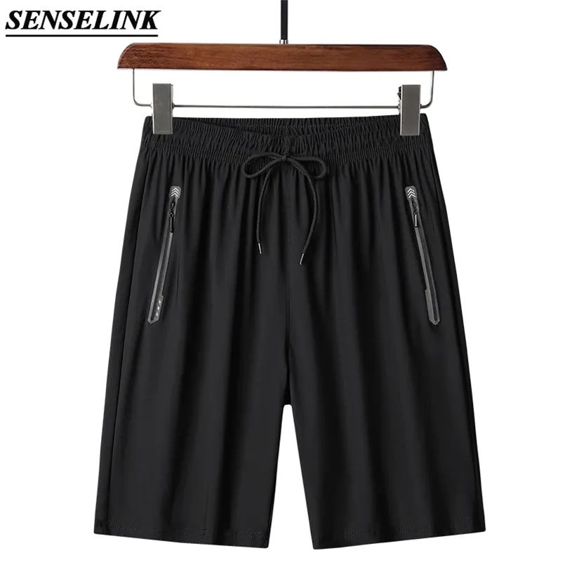 Summer Solid Color Ice Silk Shorts Men Casual Loose Fitness Beach Surf Breathable Four-Way Stretch L-6Xl 210716