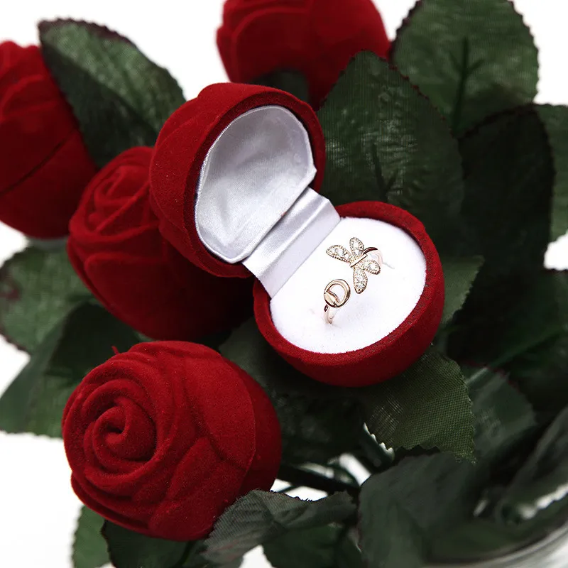 Red Rose Jewelry Box Wedding Ring Gift Case Earrings Storage Display Holder Gift Boxes For Earring Rings