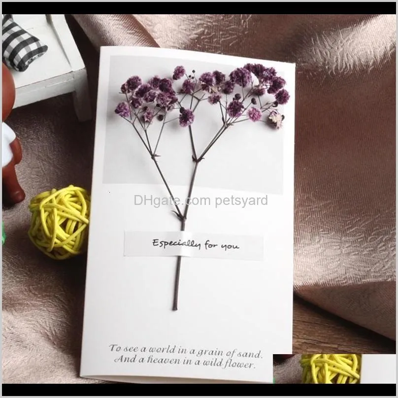 flowers greeting cards gypsophila dried handwritten blessing greeting card birthday gift card wedding invitations 101 v2