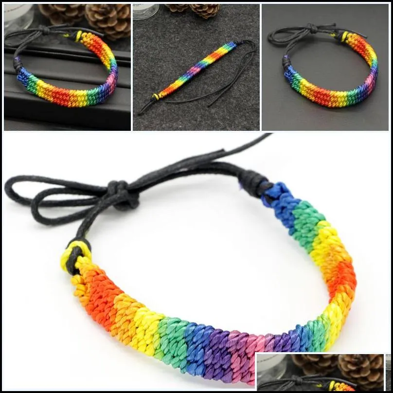 Kimter Charm Lesbian Valentine`s Gifts LGBT Flag Braid Handmade Rainbow Gay Pride Bracelet Love Delicate Friendship Bracelets M094FA