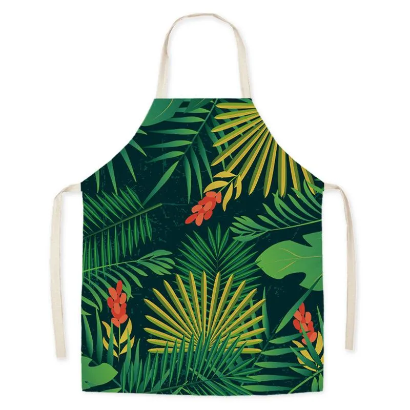 Aprons Flowers And Plants Pattern Printing Apron Linen Sleeveless Adult Children Cartoon Kitchen Men Women Cleaning Tools258T