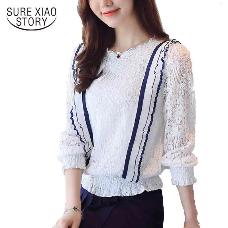 arrive lace blouses female long sleeves spring round collar shirt office lady clothing fashion slim bottoming D268 30 210521