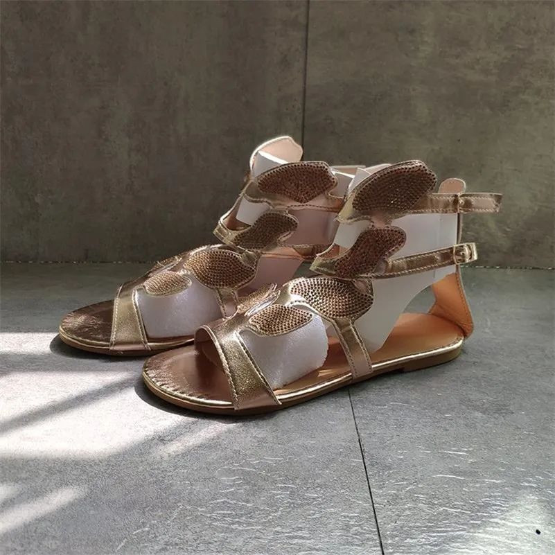 2021 Designant Women Sliddes Sandal Moda Lato Motyl Rhinestone Sandal Najwyższej Jakości Płaskie Obuwie Damskie Klapki Rozmiar 35-43 W8