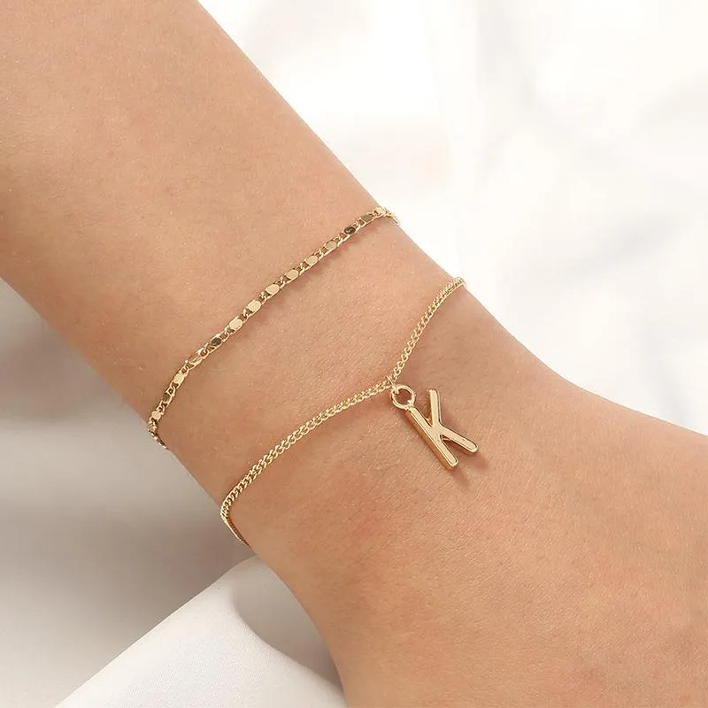 Link Chain Fashion Simple Letter K Double Layer Bracelet Creative Initials Gold Hand Accessories Charming Women Jewelry Gift