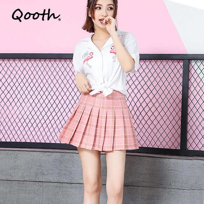 Qooted Ins Sommar Höst Preated Mini Flare Kjol Kvinnor Preppy Style School Girl JK Uniform Plaid Skirts Plus Size 3XL Qt193-2 210518