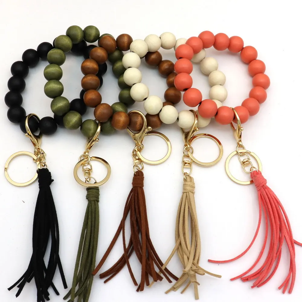 Tassel Bangle Sieraden Houten Bead Armband Sleutelhanger Armbanden Hanger Polsbandjes Meerdere kleurenopties WMQ759