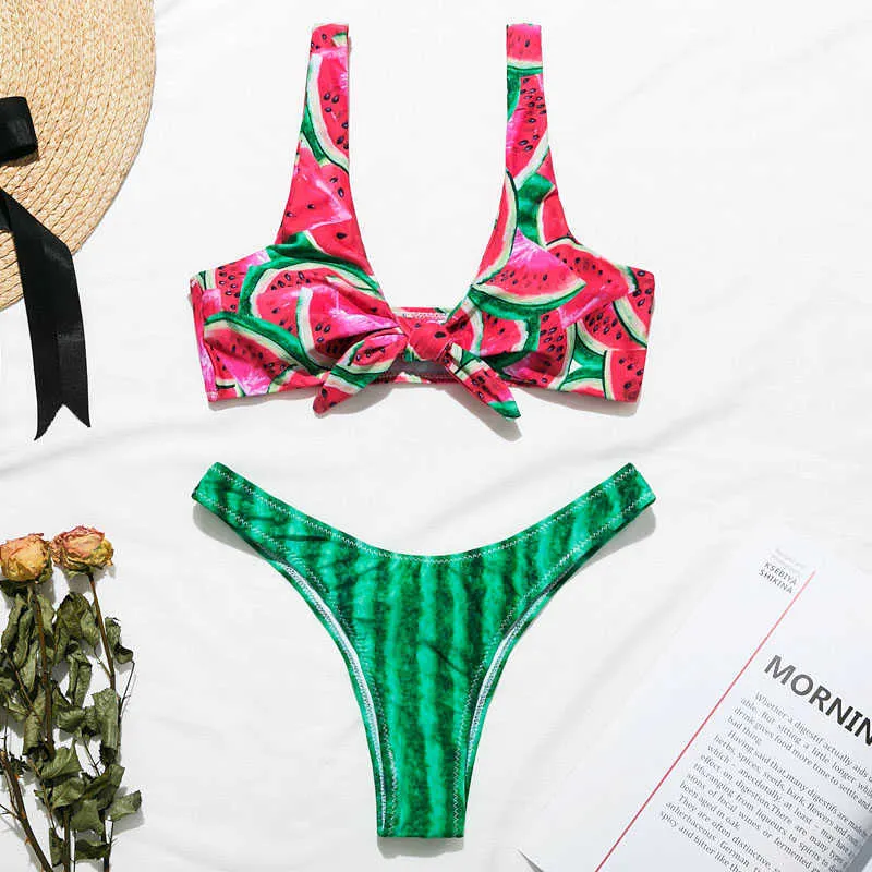 Cactus Print Bandeau Push Up Brazilian Bikini Swimsuits For Women