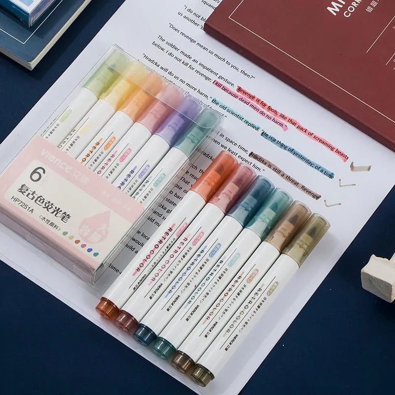 Surligneurs 6 couleurs Pastel avec pointe biseautée mignon Macron assortiment de stylos marqueurs d'encre ensemble d'écriture bureau utilisation étudiant en art