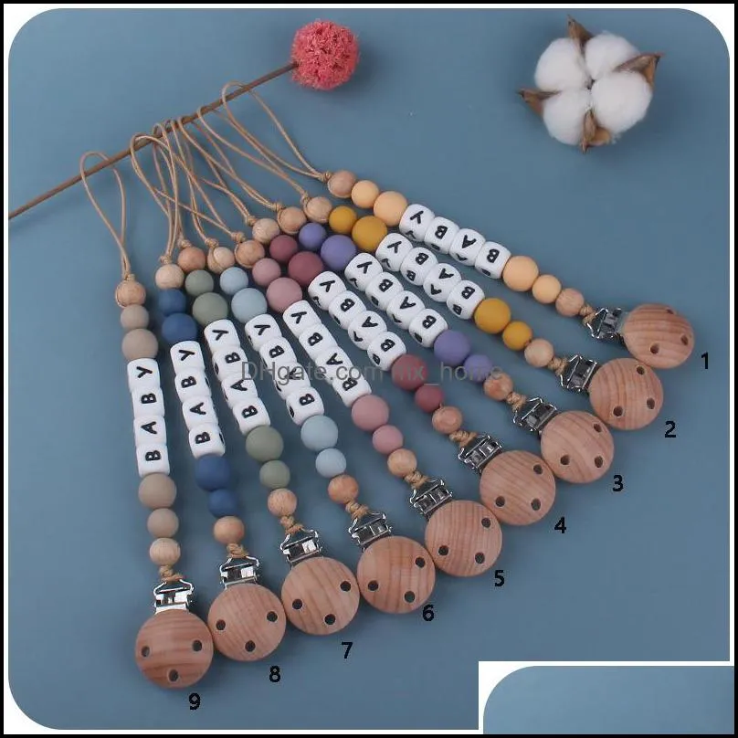 9 colors Beech Silicone digital Bead Pacifier Holders Newborn Pacifier Chains Clips Baby Teething Soother kids Chew Toys Z4918