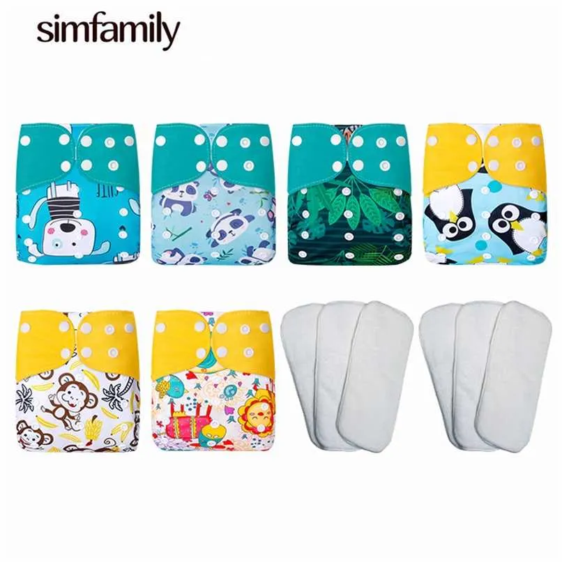 [simfamily]6pcs Nappy+6pcs Insert Washable Baby Cloth Diaper Cover Adjustable Nappy Reusable Cloth Diapers Available 211028