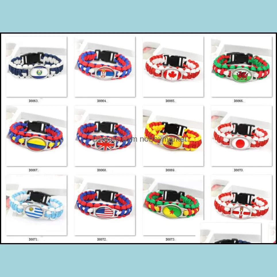 60 world National flag charm Bracelets For women Men country Outdoor sports Bangle Fashion Jewelry Gift