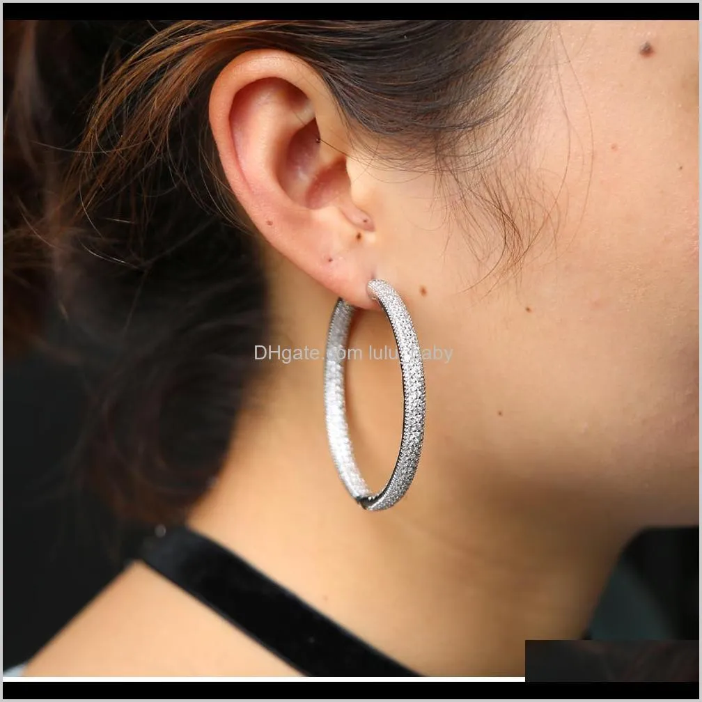 2018 new micro pave cz big hoop earring 25mm 50mm 2 sized fashion jewelry cubic zirconia shiny silver plated classic jewelry