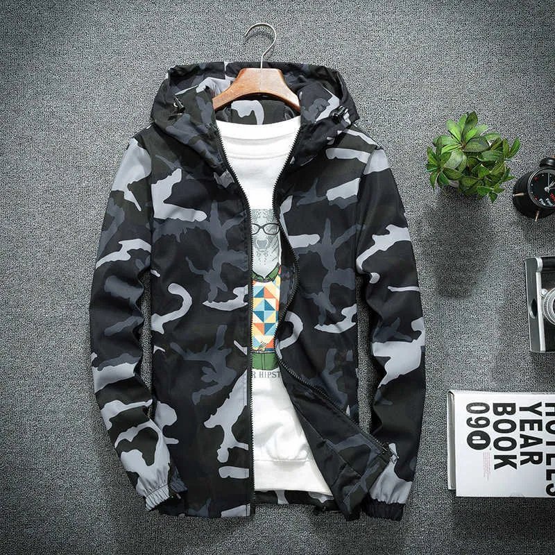 Mäns Camo Jackor Vår Höst Casual Coats Hooded Jacket Camouflage Fashion Male Outwear Brand Clothing 5xl 211009