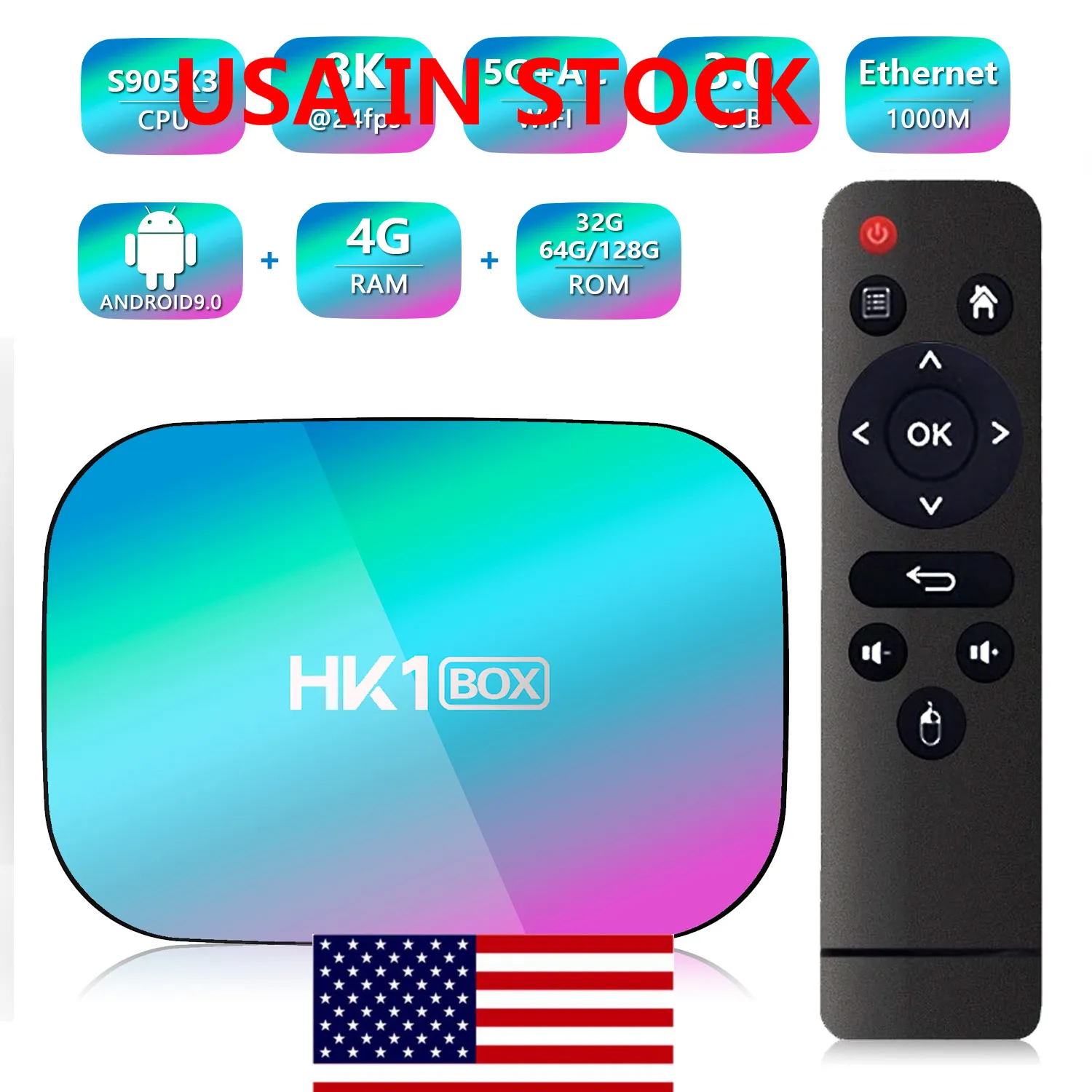 Skickas från USA HK1 Amlogic S905X3 Tv Box Android 9.0 Smart 1000m lan 8K 4GB RAM 32GB Rom Quad Core