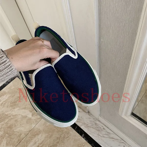 Tennis 1977 slip-on sneaker Italien canvas Lyx Sko Beige Blå tvättad jacquard denim Dam Skor Ace Gummisula Designers Broderade Vintage Casual Sneakers