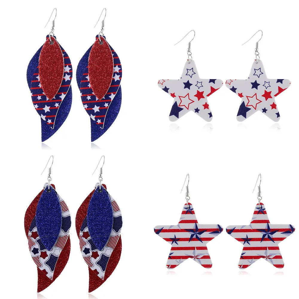 DoreenBeads PU cuir boucles d'oreilles goutte d'eau basket-ball volley-ball multicouche drapeau américain pentagramme boucles d'oreilles oreille bijoux 1 paire X0709 X0710