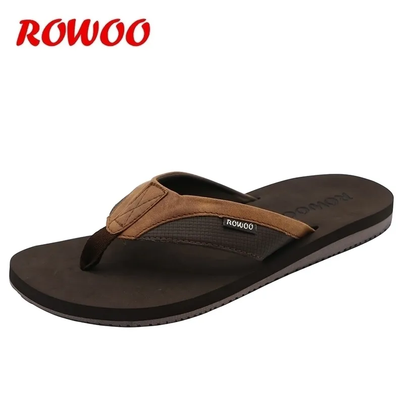 PU Leather Slippers Men Beach Flip Flops Breathable Fashion Summer Shoes Causal Sandals Indoor Male Footwear Retro Wholesale 210408