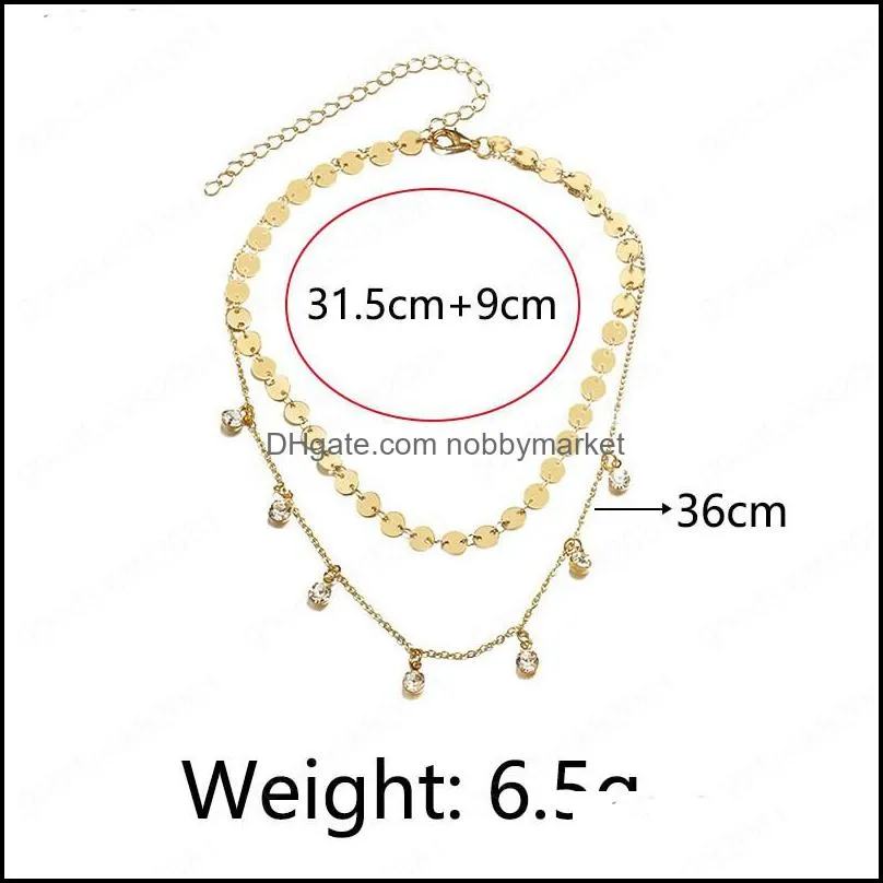Collier Necklace Multilayer Tassel Disc Zircon Long Necklace Ladies Jewelry Stainless Steel Gold Necklace Collares