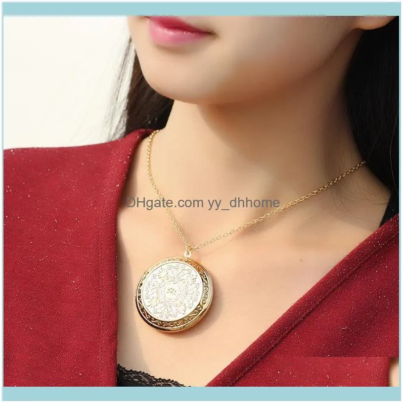 Chains Zavorohin Can Put Po Locket Pendant Necklace Openable Big Clock Round Shape Box Choker Frame Jewelry For Women