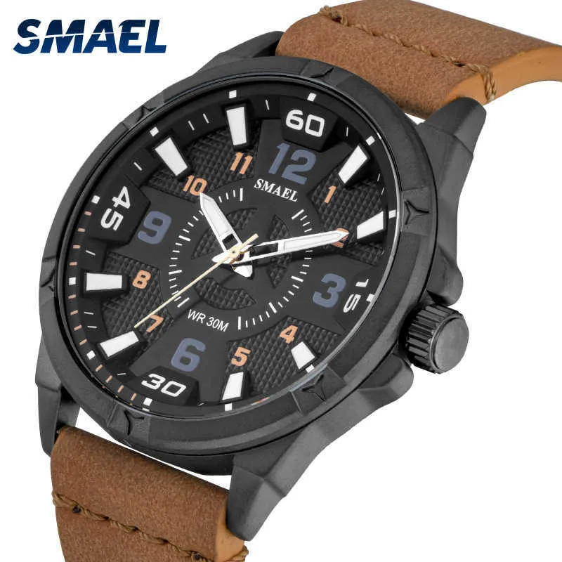 Smael Mäns Casual Watch Relojes Hombre 2019 Toppmärke SL-9102 Watch Men Simple Quartz Klockor med läder Relogio Masculino Q0524