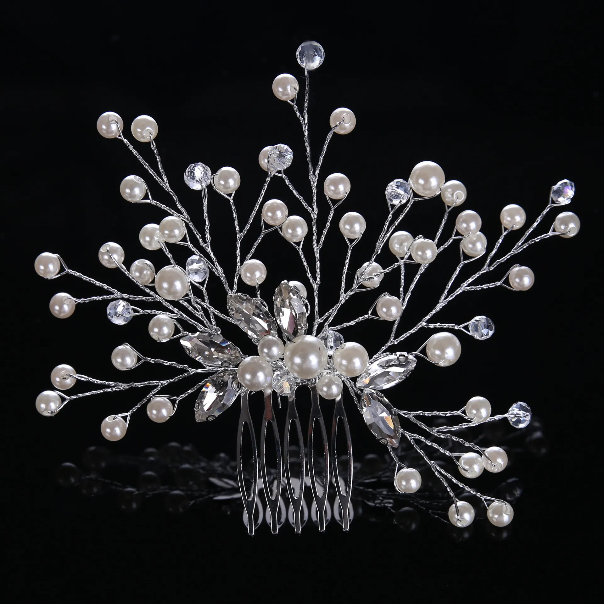 Coiffes accessoires de mariage féminins argent perle cristal bride bande de fleur de fleur band femelles bijoux de cheveux nuptiale