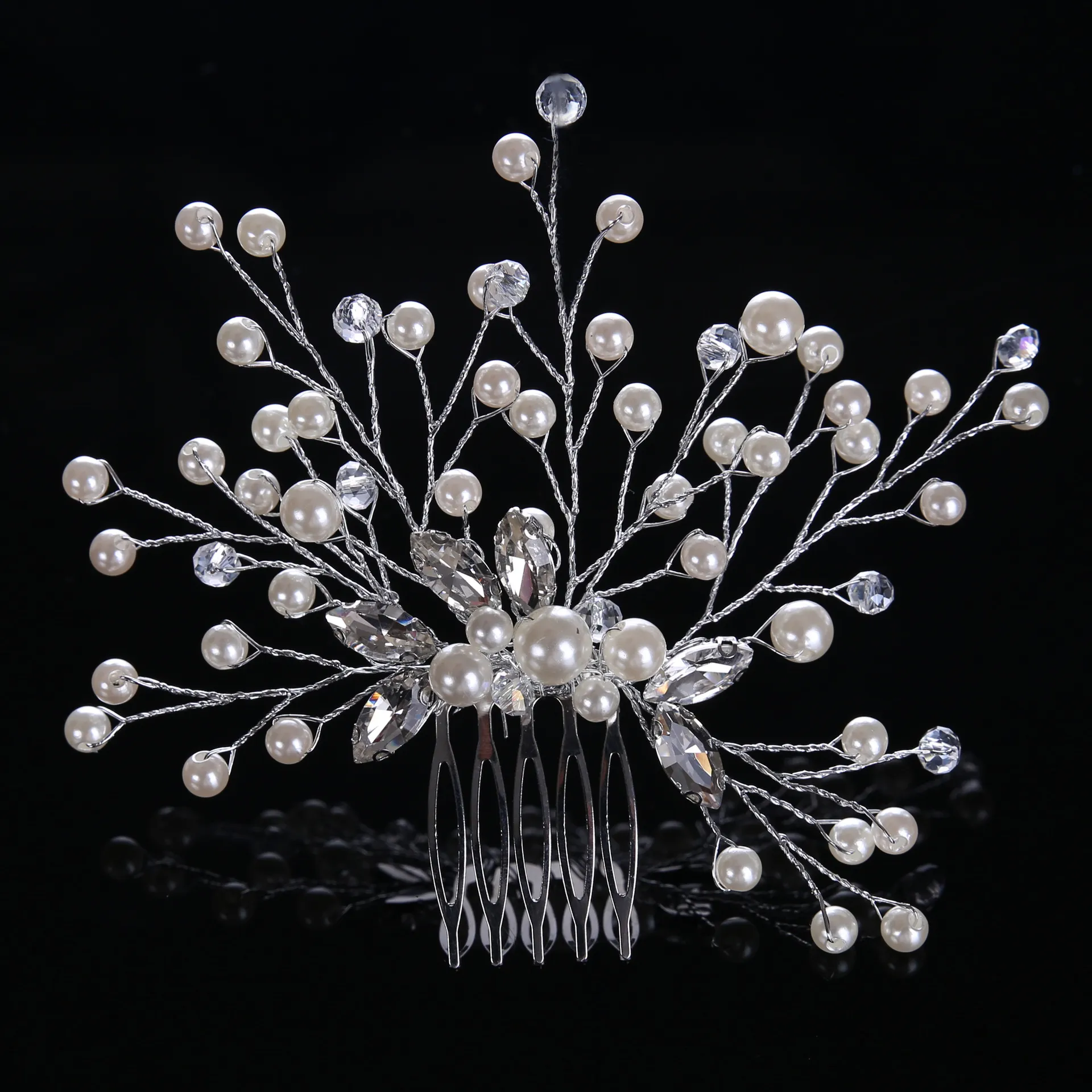 Headpieces Female Wedding Accessories Silver Pearl Crystal Bride Bodband Flower Hair Band Kvinnor Brudhårsmycken