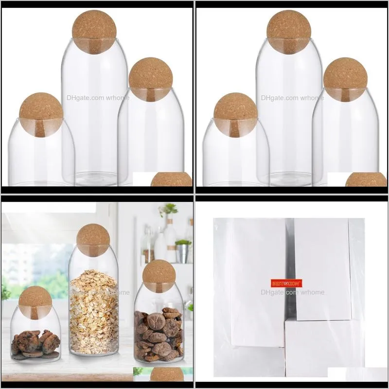 3pcs transparent glass storage tank borosilicate sealed grains container with cork bottles & jars