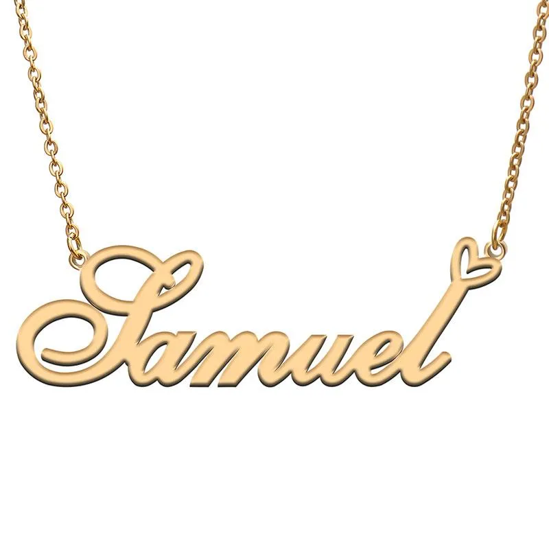 Colares de pingente Samuel Amor Coração Nome Colar Personalizado Banhado Aço Inoxidável Collar Para As Mulheres Meninas Amigos Aniversário Wedding G