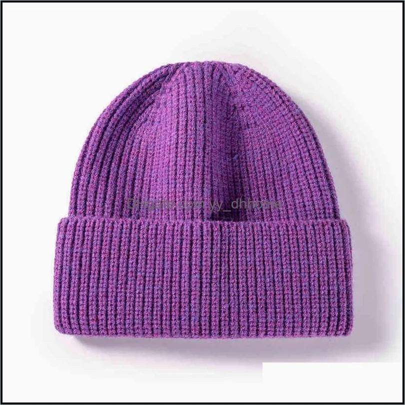 VISROVER18 colors Autumn winter Solid color acrylic beanies for man and woman acrylic unisexWarm cap Casual High Quality 211228