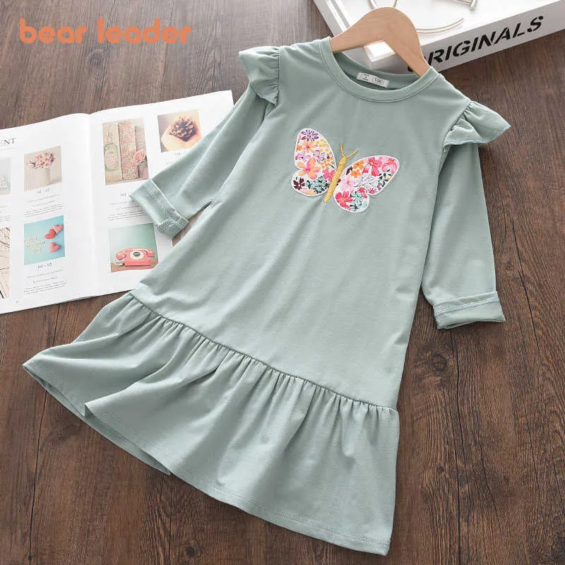 Bear Leader Spring Cartoon Butterfly Dress Toddler Baby Girl Princess Cute Dresses Korean Style Children Kids Party Cotumes 3-7Y 210708