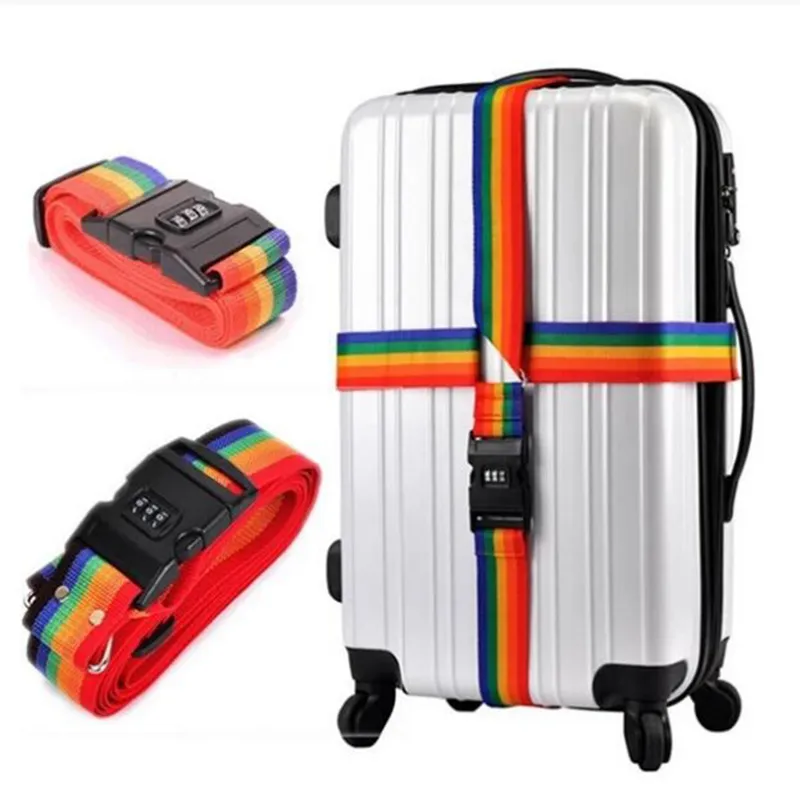 2m Baggage Belt Travel Rainbow Adjustable Luggage Suitcase Strap with Coded Lock Secure Lock Safe Belt Strap