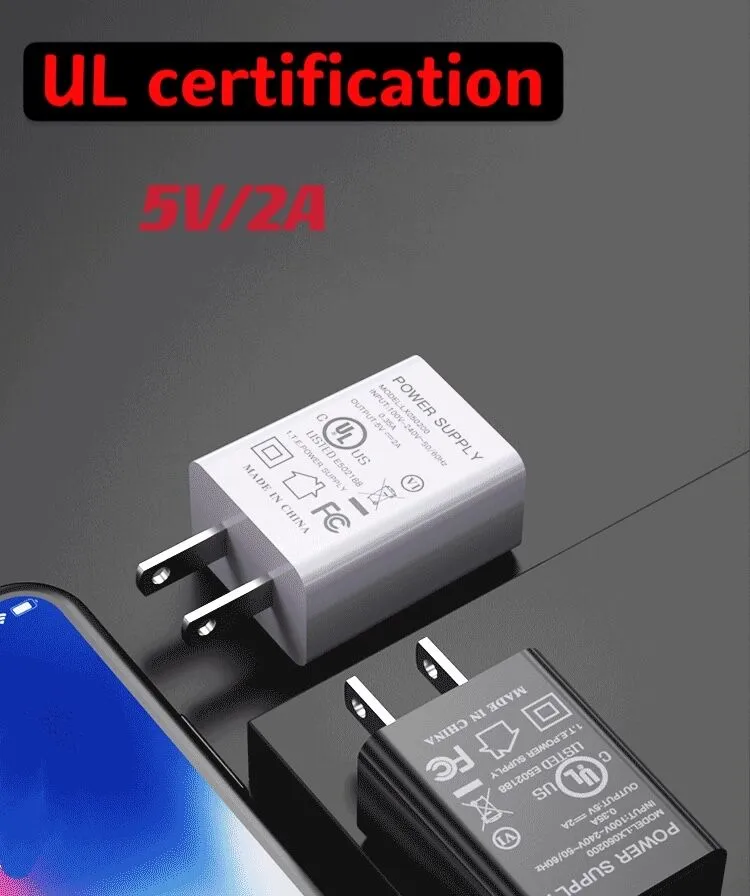 5V2A Ładowarki UL FCC Certified USB Charger USB 10W Ognioodporna Zasilacz Wysokiej jakości do telefonu Moblie