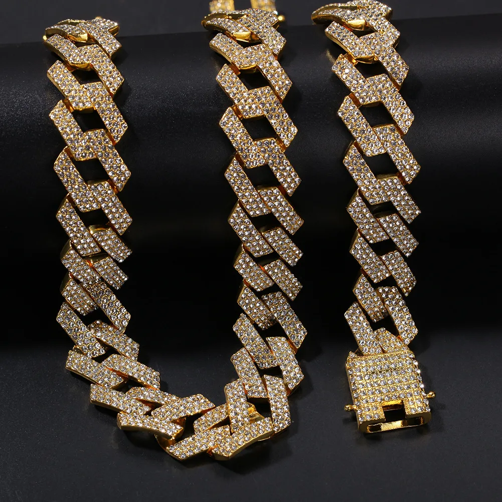 Iced Out Miami Cuban Link Chain Mens Rose Gold Chains Thick Necklace Bracelet Fashion Hip Hop Jewelry