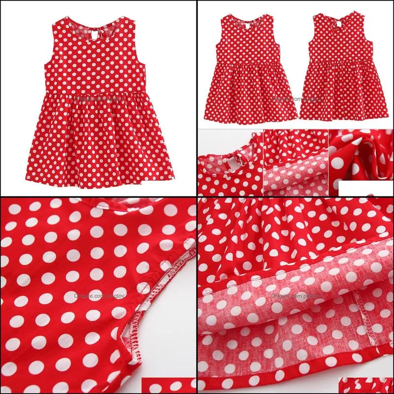 Children Girls Dress Clothes White Dot Print Red Cotton Summer Princess Wedding Party Dresses Clothing