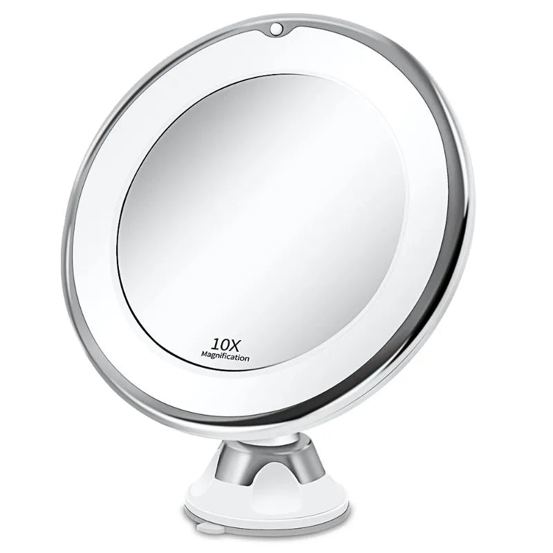 Miroirs maquillage miroir avec lampe LED remplissant la lumière 10 fois grossissement ventouse pliante de la beauté directe de trois couleurs