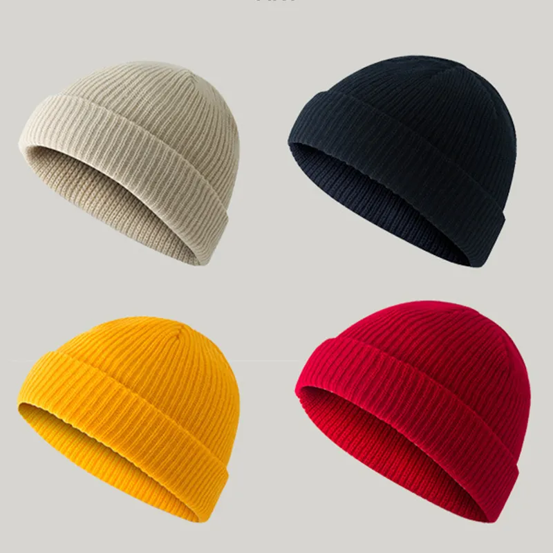 Casual Men Women Fashion Knitted Hats Boy Skull Caps Male Beanie Winter Warm Retro Brimless Baggy Fisherman Beanies Outdoor Cycling Knit Cap JY0848