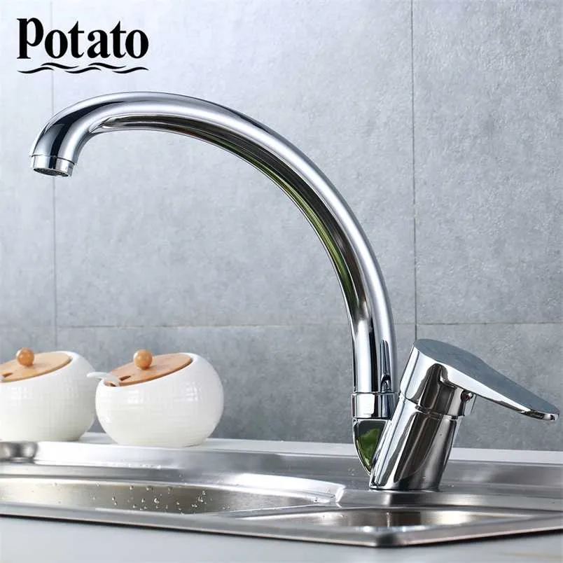 Potato Küchenarmatur Einhand-Zinklegierung Kalt- und Wasser 360-Grad-Drehung Einloch-Küchenmischbatterie p59271 211108