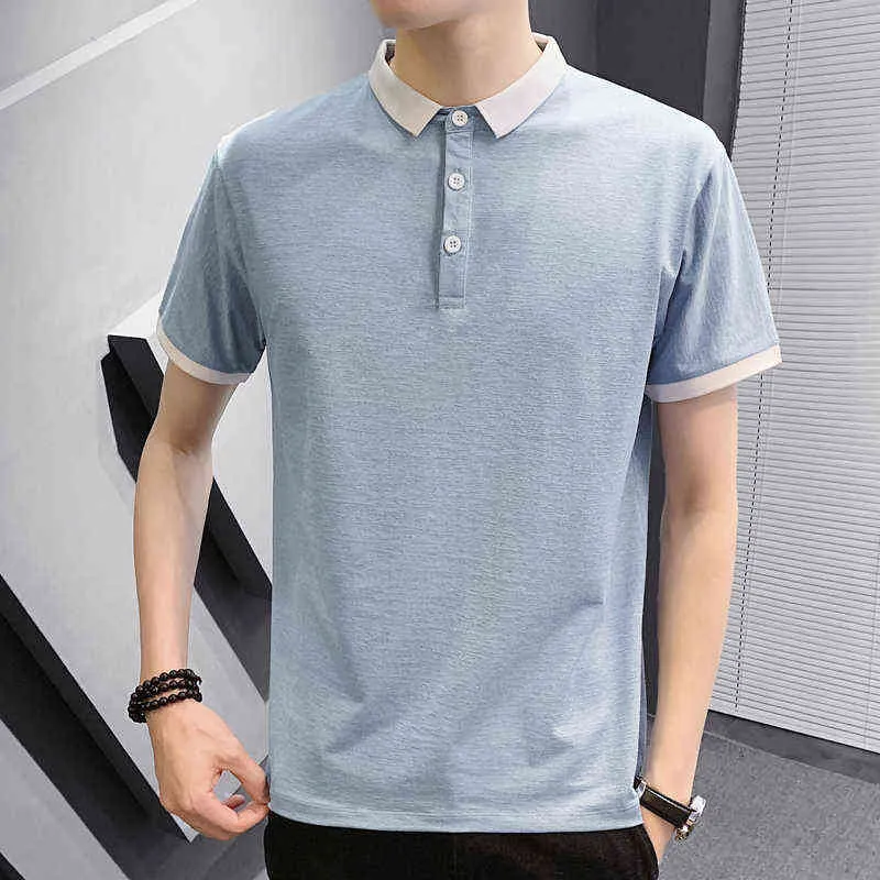 Browon Moda Yeni Erkekler T Shirt Kısa Kollu Turn-down Yaka Erkekler Giyim Yaz Katı Renk Rahat İnce Boy T Gömlek Erkekler H1218