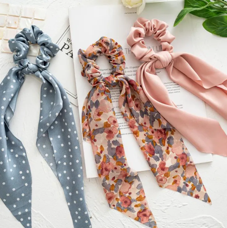 BT6630 Scrunchies Hair Ties Dot Floral Print Long Streamer  display picture 1