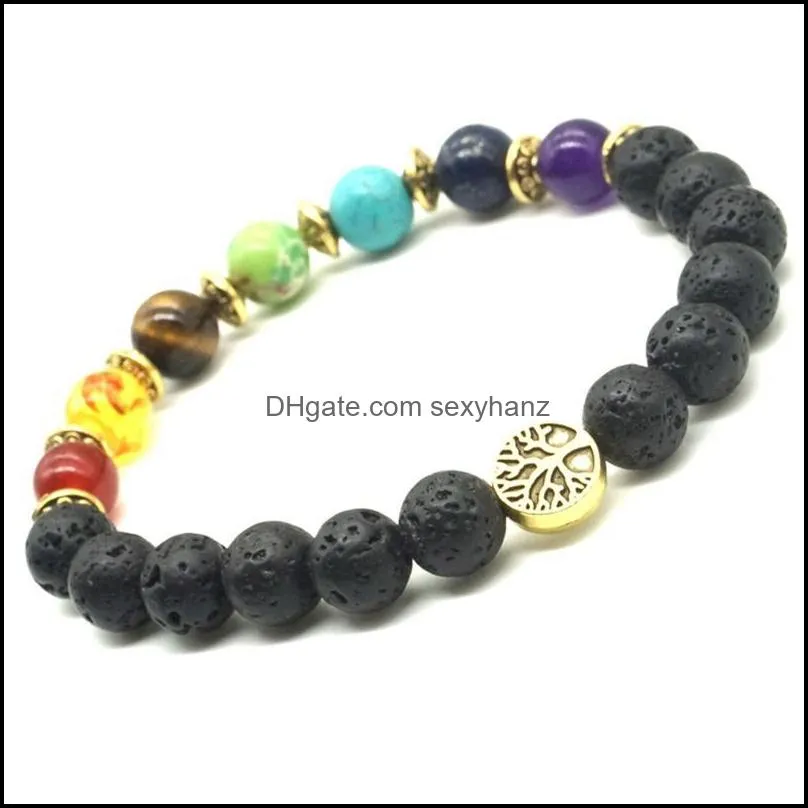 8mm Lava Stone Square Tree Of Life 7 Chakra Healing Balance Beads Reiki Buddha Prayer  Oil Diffuser Bracelet Jewelry Beaded,