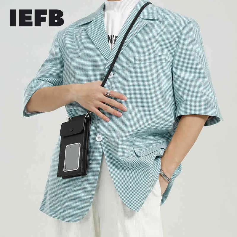 IEFB Männer Kleidung Kausalen Anzug Mantel Frühling Sommer Koreanische Trend Lose Plaid Muster Kurzarm Design Blazer 9Y5845 210524