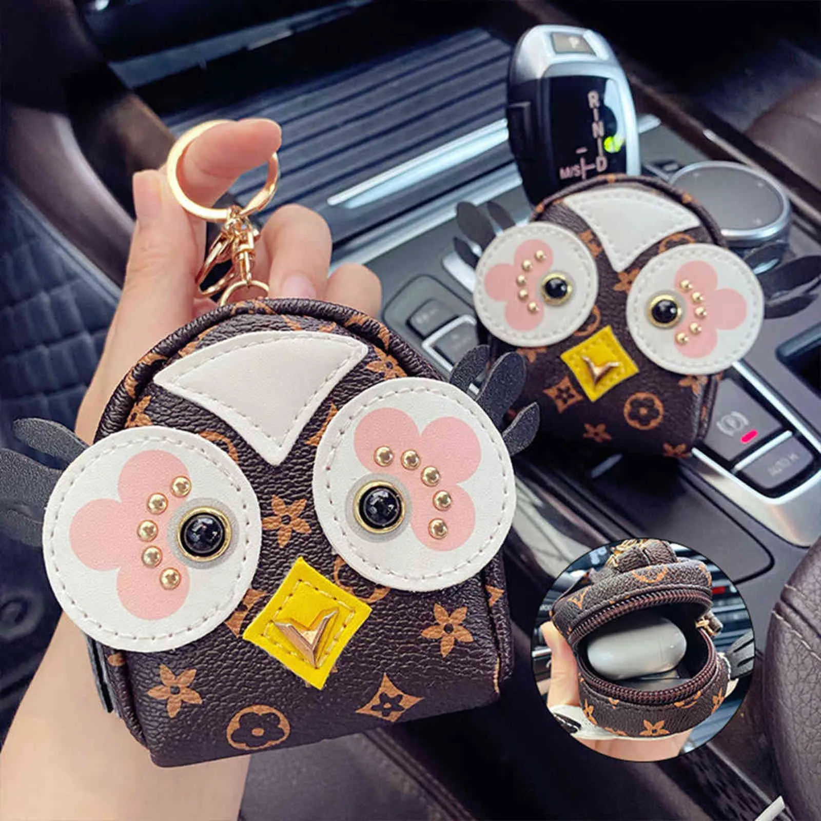 Luxury Leather Owl Keychain Cute Mini Bag Pendant Gift for Women Men