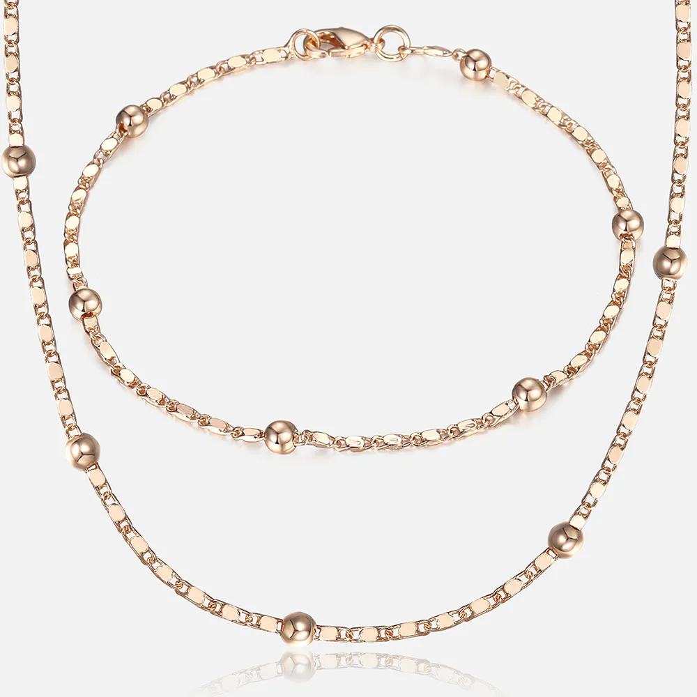 Mince 585 or Rose ensemble de bijoux pour femmes Marina perle lien chaîne Bracelet collier ensemble femme fête mariage bijoux cadeaux CS09