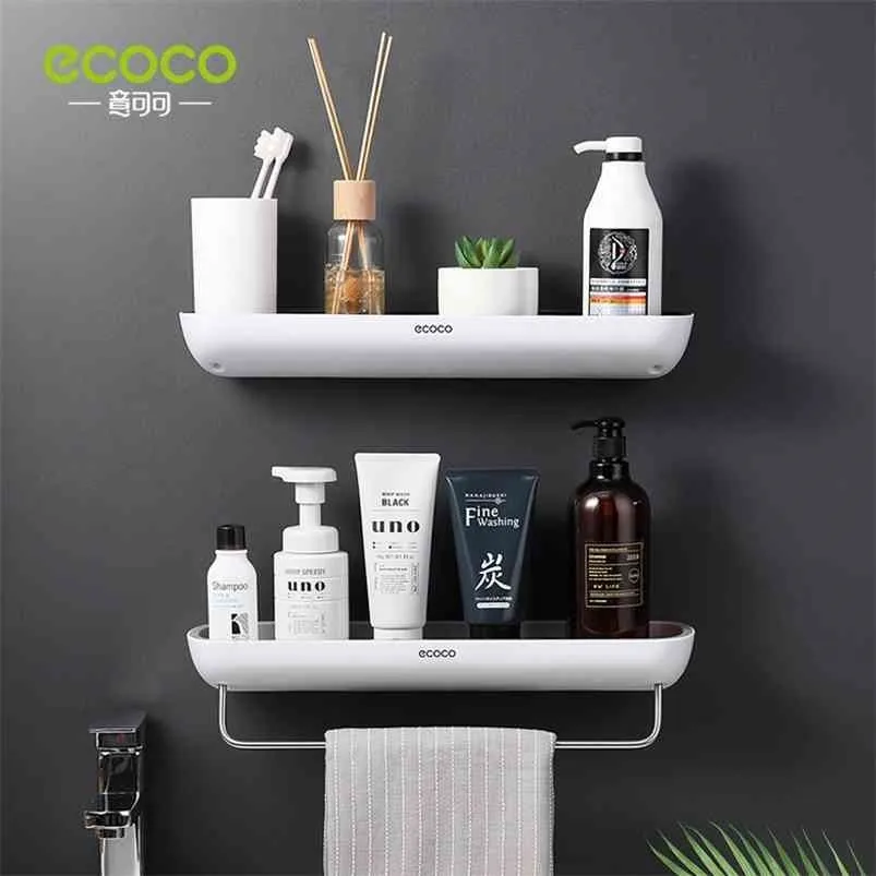 Ecoco Lijm Badkamer Plank Organizer Wandmontage Shampoo Kruiden Douche Opslag Rack Houder Badkamer Accessoires 210811